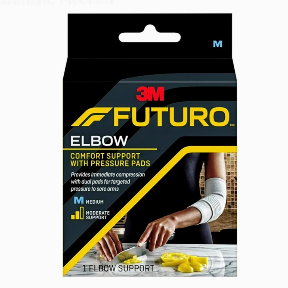5/$50 Futuro Dual Elbow Comfort Support With Pressure Pads Brace Grey Sz.M